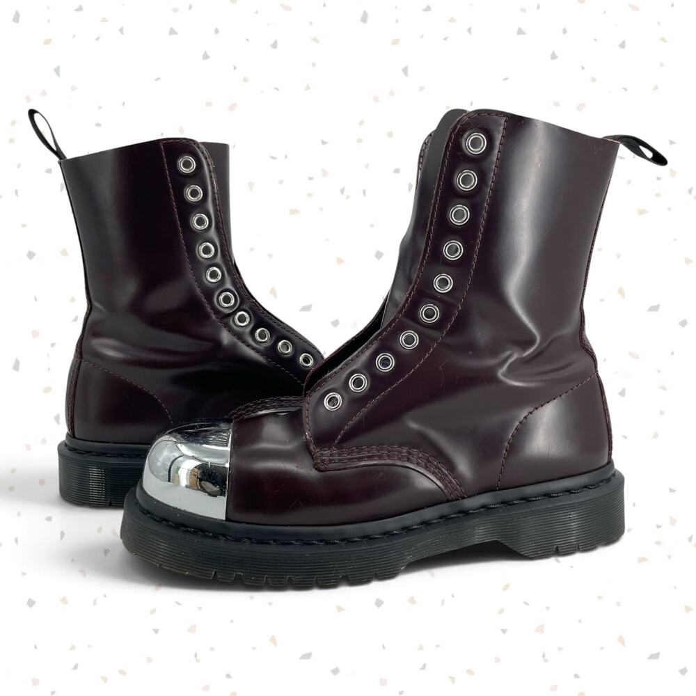 Dr. Martens Grasp Oxblood Red Boots Exposed Steel Toe Edgy Grunge Utility UK 5